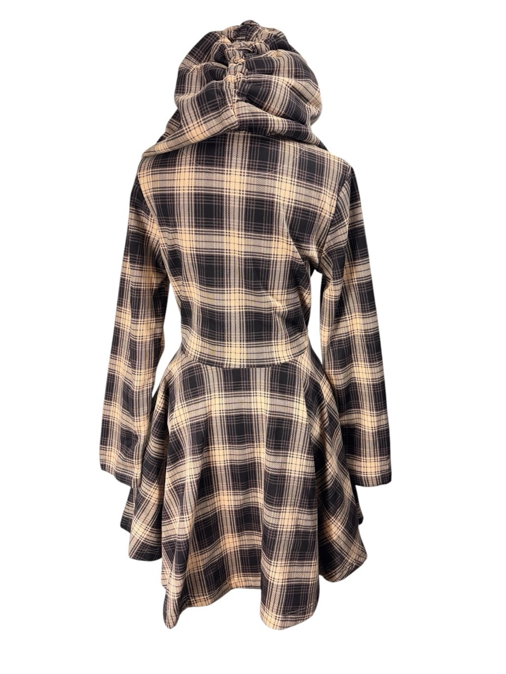 Effie's Heart Size Medium Black Cream Plaid Claudia Coat Jacket Fit & Flare Hood - Picture 3 of 9